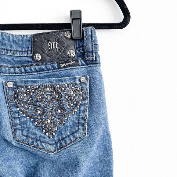 Miss Me Womens Rhinestone Embroidery JPW5123SK Skinny Jeans Size 28 - Picture 1 of 12